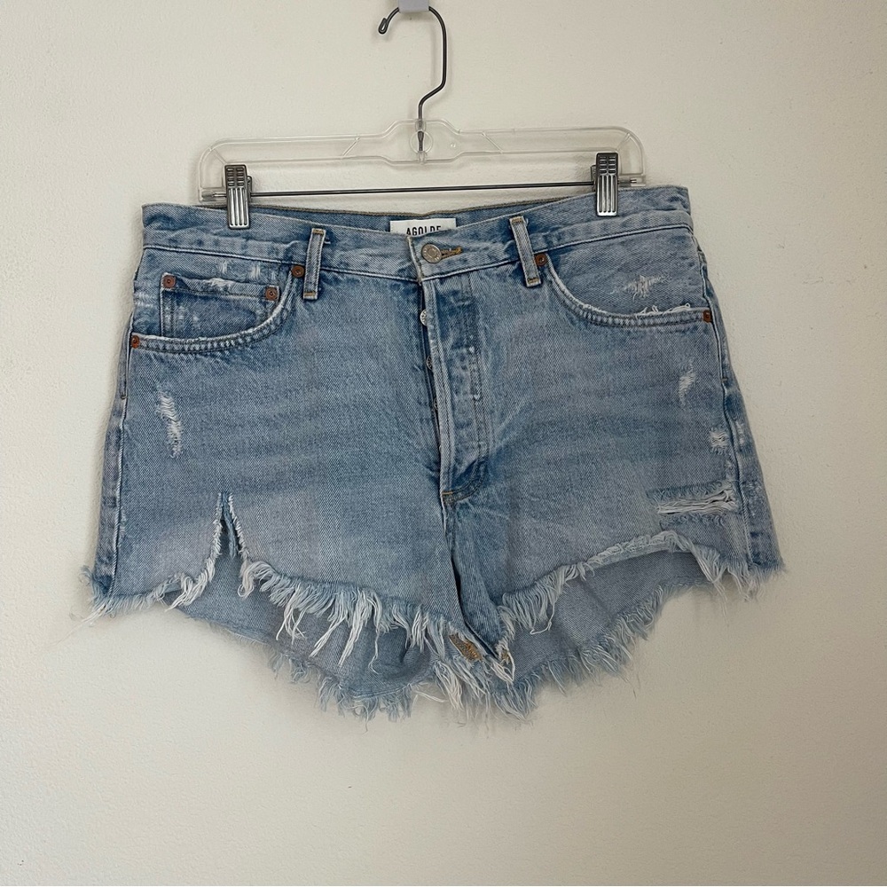 AGOLDE Cotton Parker Distress Frayed Leg Opening Shorts